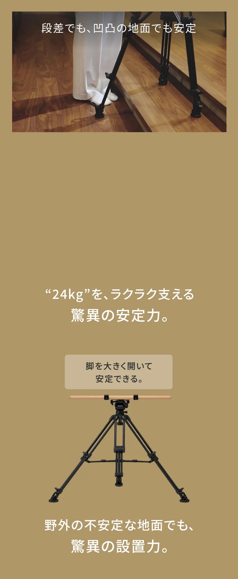 段差でも、凹凸の地面でも安定