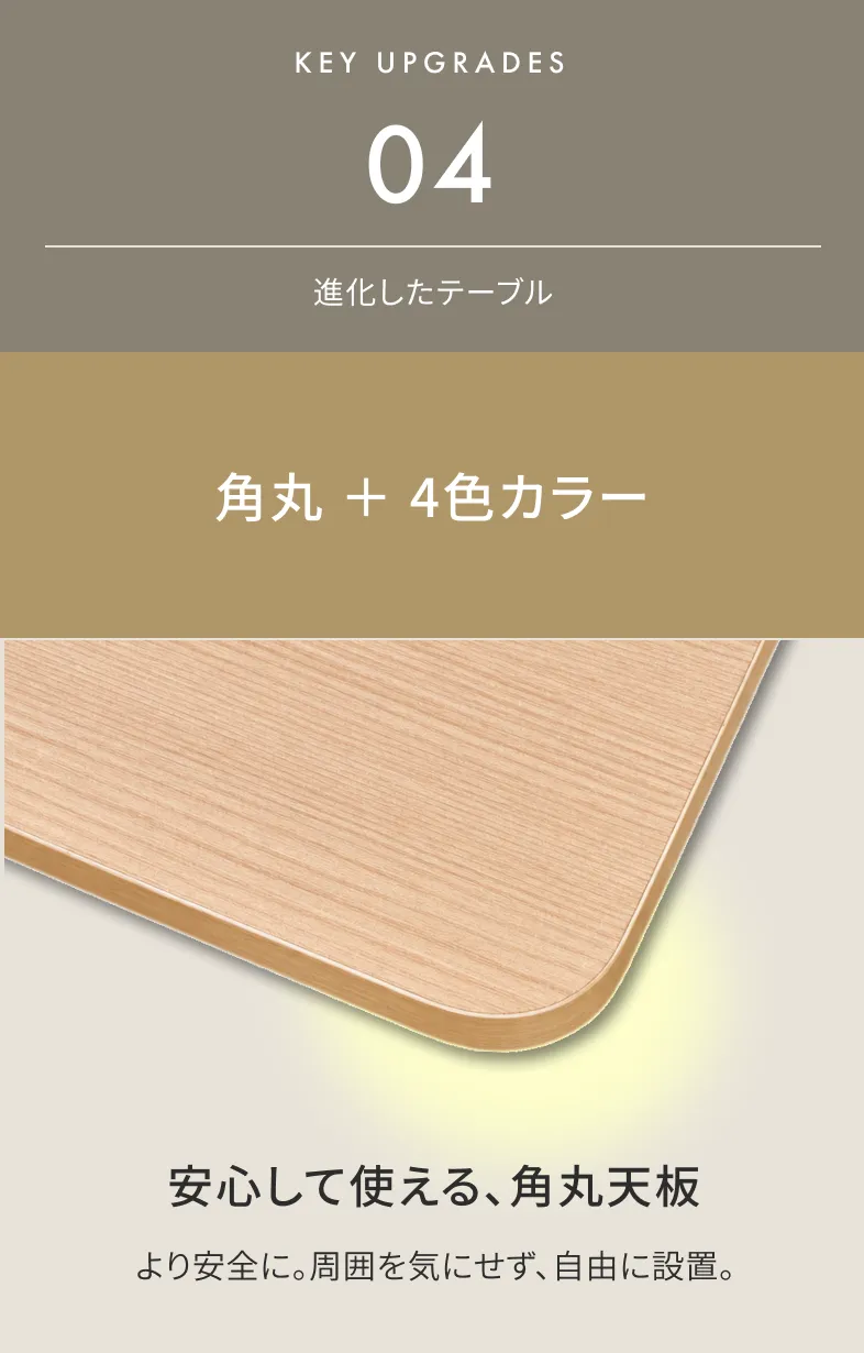 KEY UPGRADES04 進化したテーブル 角丸+4色カラー